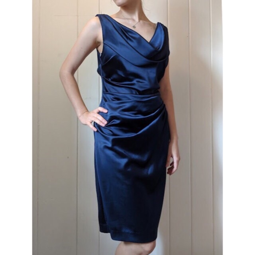 David’s Bridal Navy Blue Satin Cocktail Dress